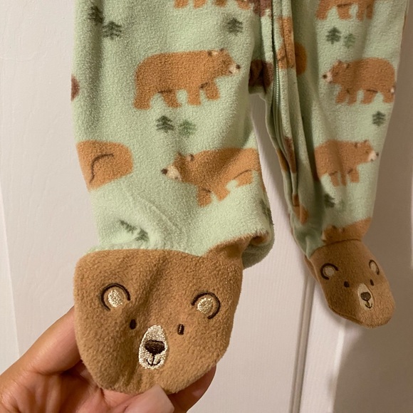 Little Me Green and Brown Bear Print Footie - Picture 3 of 4